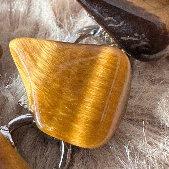 Vintage Tigers Eye Bracelet On A Linked Silver Tone Fold Over Clasp 0638 w - Picture 10 of 13